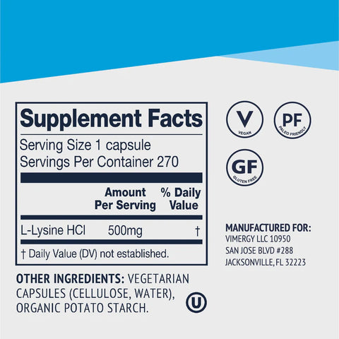 Vimergy® L-Lysine, 270 Kapseln 🩵
