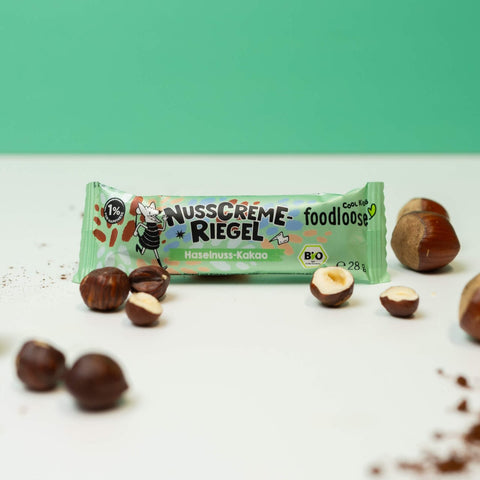 foodloose Haselnuss-Kakao Bio-Nusscreme-Riegel "Cool Kids"